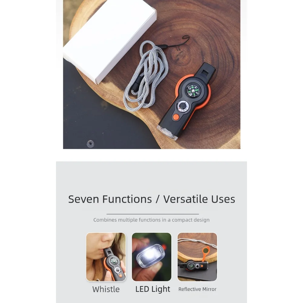 

For Outdoor Adventure Survival 7-in-1-Compass Whistle With LED Light Built In -Compass Navigation+Reflector Mirror