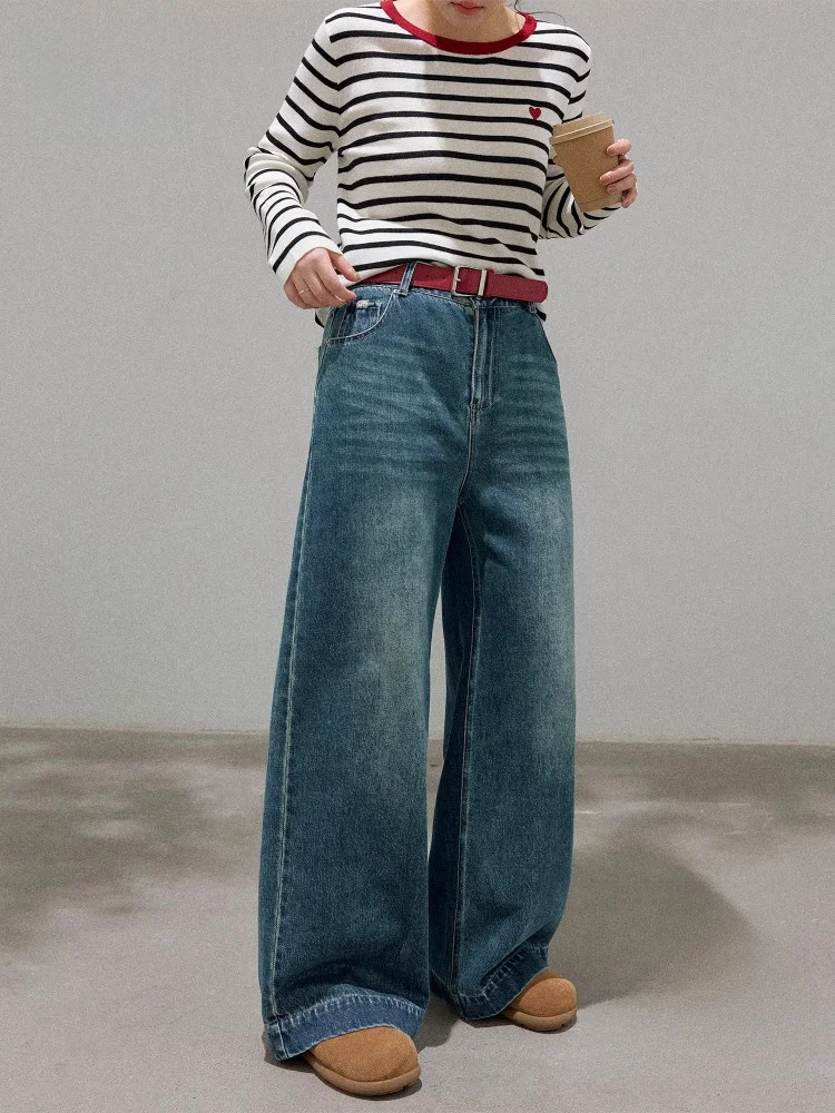 

Широкие джинсы с высокой талией, женские большие размеры, модные осенние винтажные джинсы с эффектом похудения, повседневные широкие джинсы с высокой талией