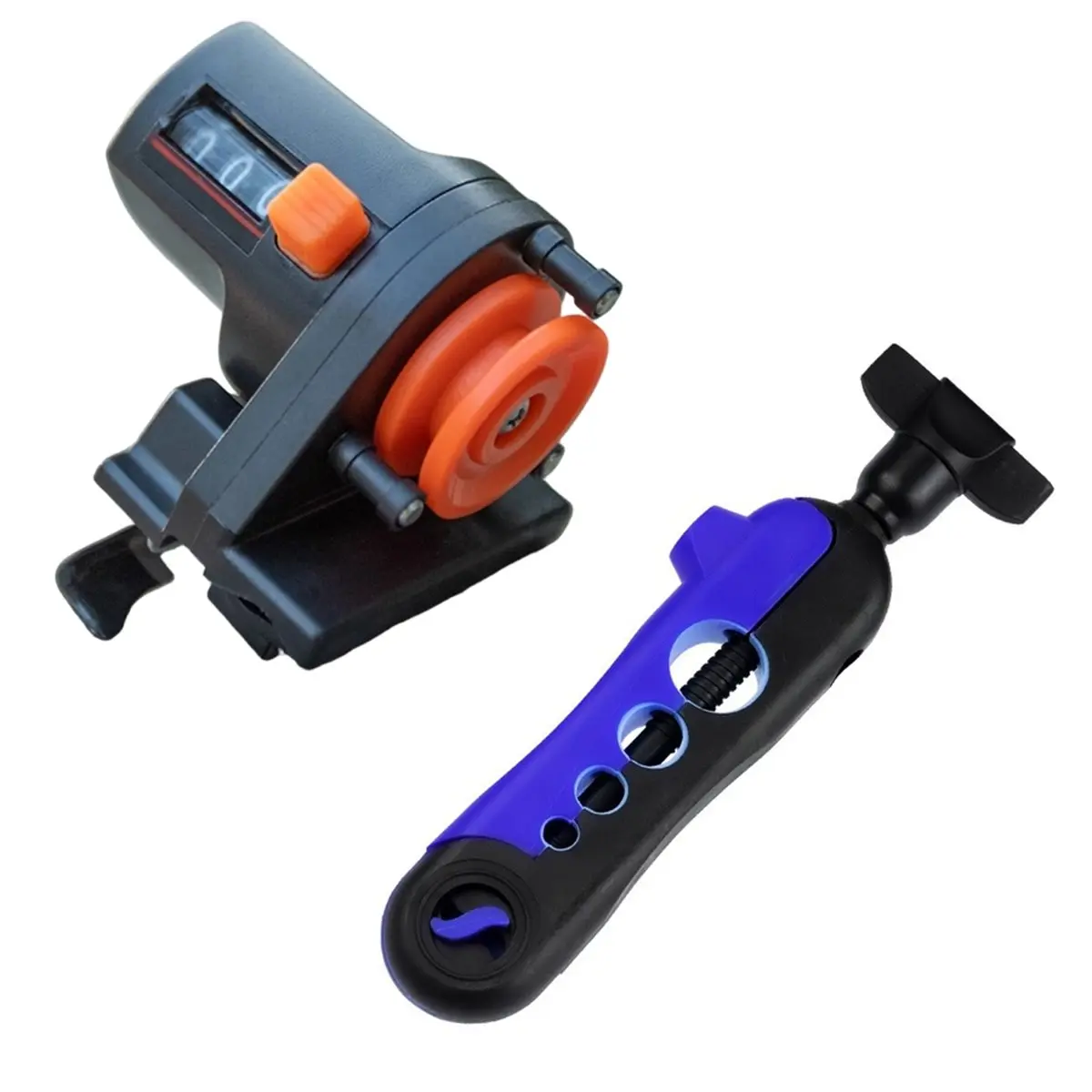 2PC Fishing Line Counter and Spooler Set, Universal 4-Size Rod Clamp, 0-999M Depth Gauge, Smooth Winding System