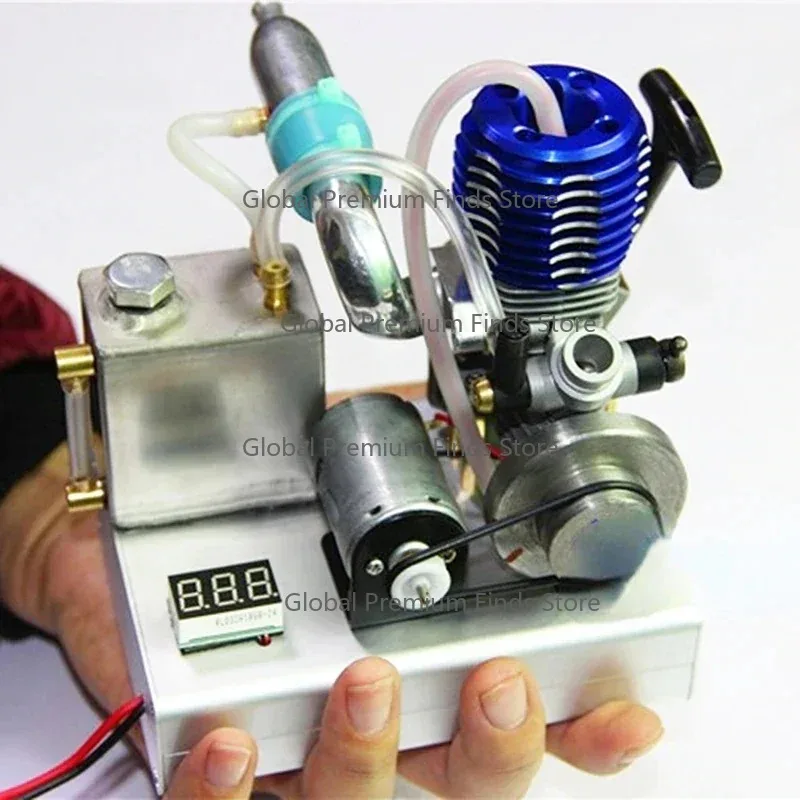 Engine Model 12V DIY Metal Mini Two Stroke Engine Model Suitable for Remote Control Car Model Toy Hand Pull Start
