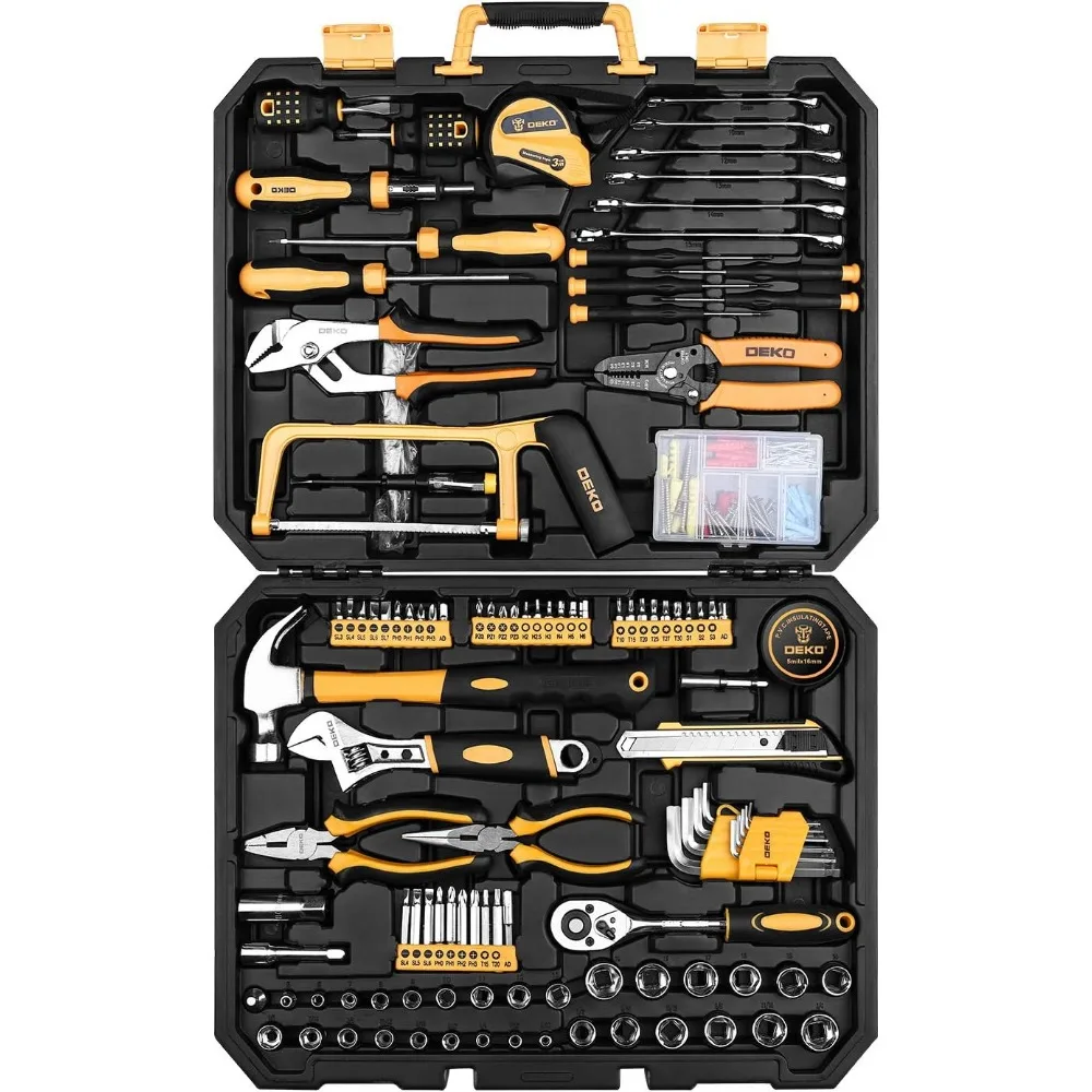 

Complete 198-Piece Household Tool Set in Plastic Toolbox for General Repairs