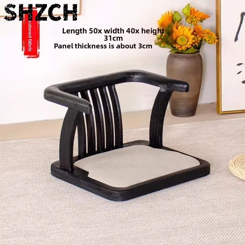 Japanese Floor Chair with Backrest Solid Wood Tatami Seat for Bay Window Minimalist Living Room Chairs Meditation Legless Seat