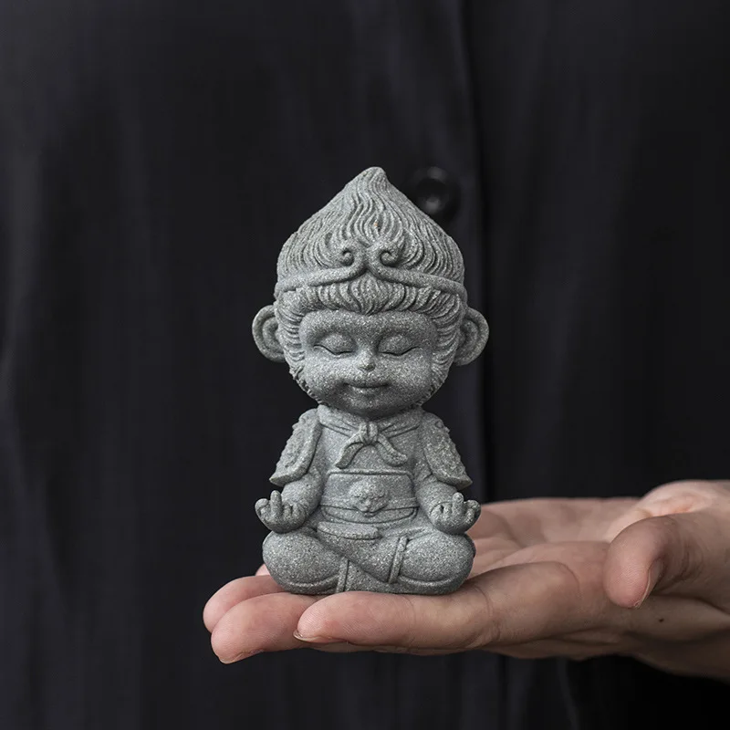 Sandstone Sun Wukong Sculptures Figurines Chinese Mythological Figures Cute Home Room Office Car Fish Tank Figurine Decoration