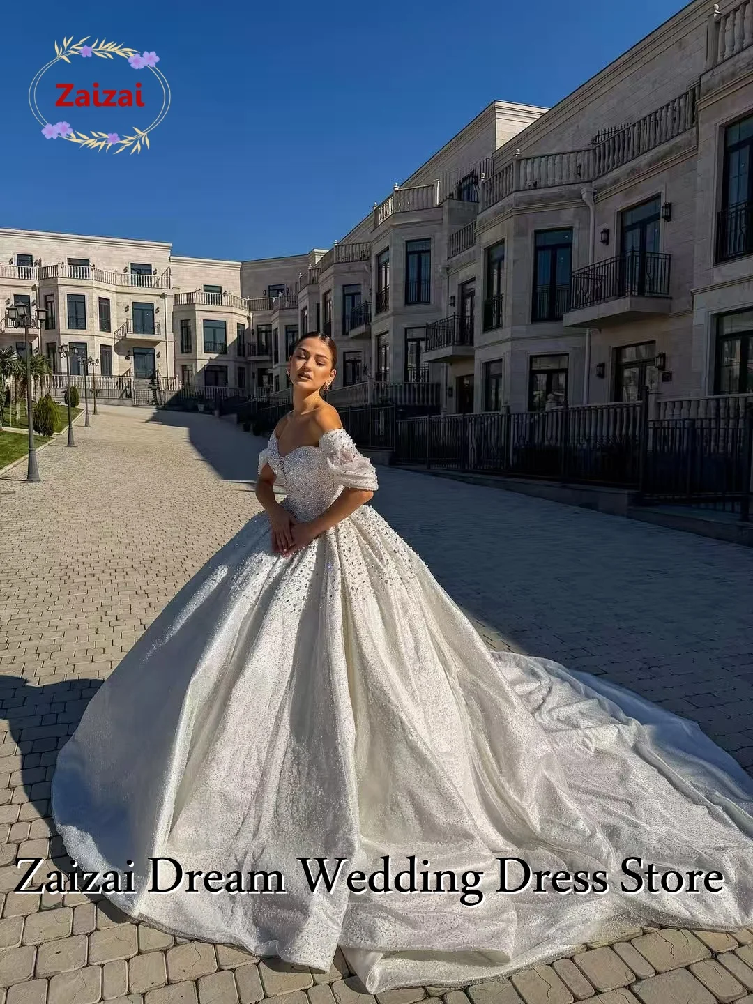 Customized Luxury Pearl Beaded Wedding Dress Off Shoulder Ball Gown Bridal Dress Sparkly Princess Wedding Gown Vestido De Novia