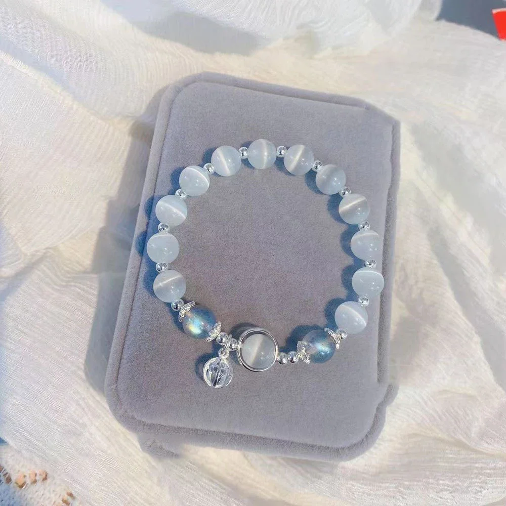 New Opal Sea Blue Moonstone Crystal Bracelet Fashion Simple Temperament Women Jewelry Accessories Elastic Pendant Bracelets Gift