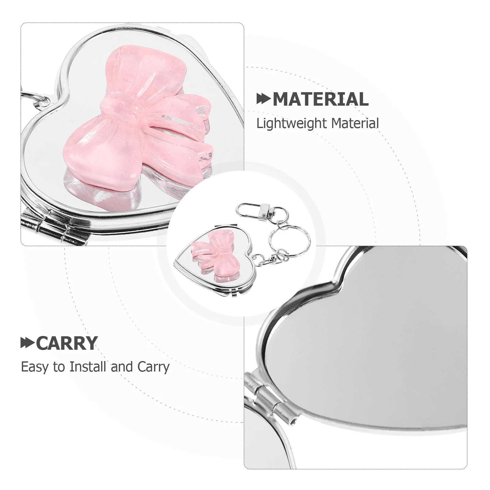 3Pcs Heart Shaped Mirror Keychain Bow Decor Cute Compact Vanity Portable Purse Valentine's Day Gift Heart Mirror with Bow