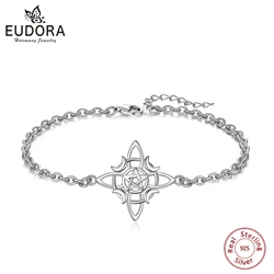 Eudora 925 Sterling Silver Witch Knot Bracelet for Women Man Irish Celtic Knot Witchcraft Amulet Chain Bracelet Wicca Jewelry