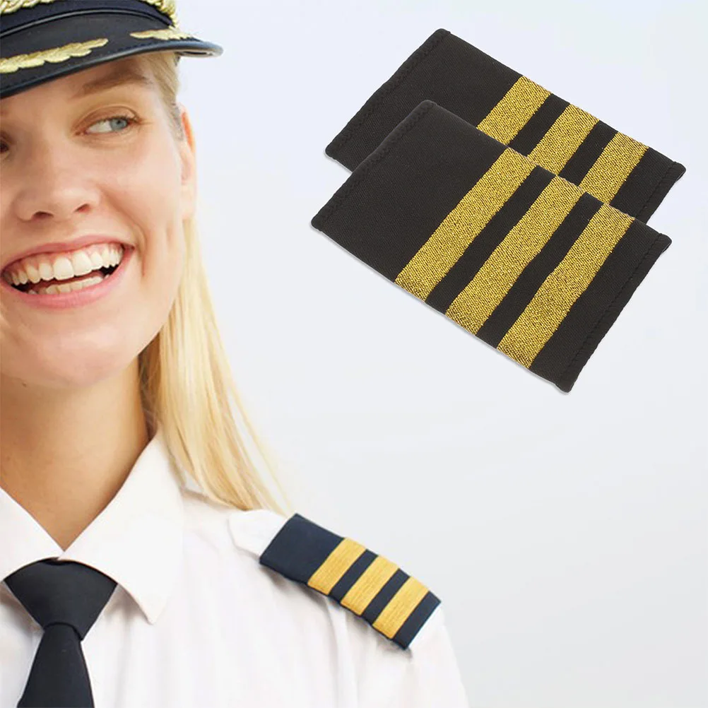 6 قطعة الكتفيات الذهبية الكتفية 3 بار الذهب النايلون المشارب النسيج الأسود ل الطيار موحدة الطيران الكابتن مضفر الكتفيات #6