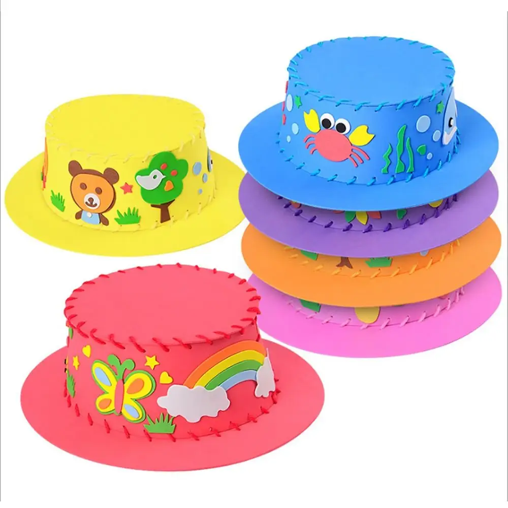 Cappello in EVA cucito a mano di alta qualità EVA fai da te cappello da cartone animato Puzzle educazione precoce bambini Cap Toy