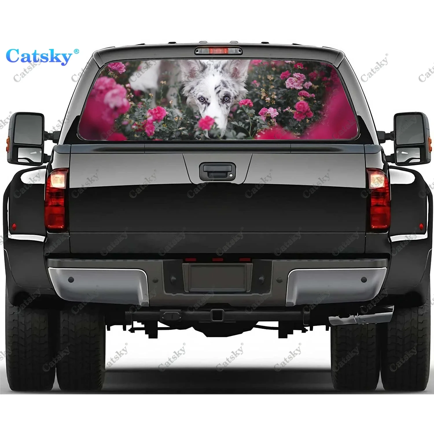

Border Collie Rear Window Decals for Trucks,Pickup Window Decal,Rear Window Tint Graphic Perforated Vinyl Truck Stickers