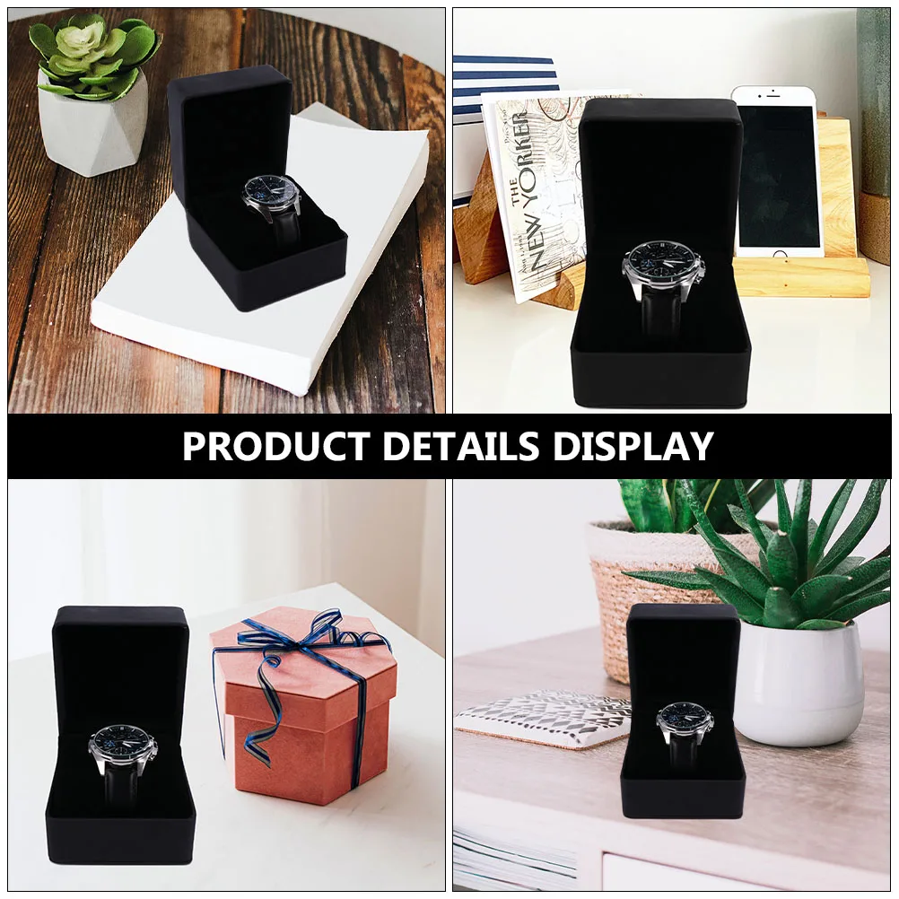 

2 Pcs Watch Organizer Box Case Display Black Pu for Store Travel Jewelry