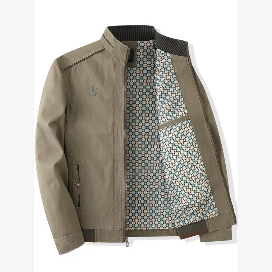 

Весенне-осенний джерт из чистого хлопка с воротником-стойкой для мужчин среднего возраста Dad ort Sve V-Ne, повседневный, удобный, дышащий