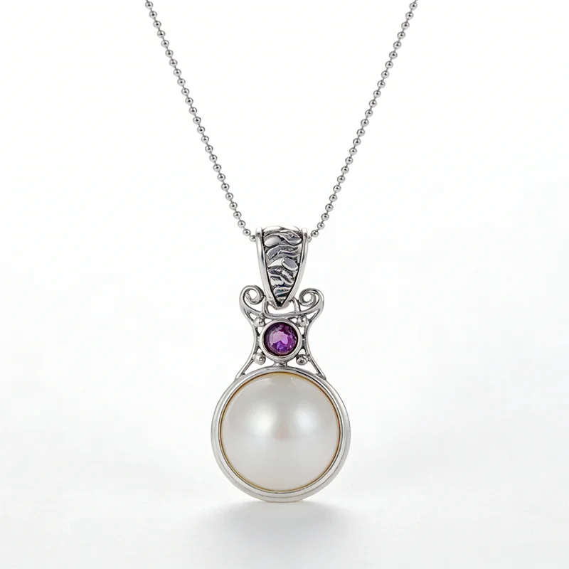 

Кулон из стерлингового серебра 925 пробы в минималистском стиле, национальный стандарт, инкрустированный натуральным жемчугом Mabe, классический винтажный ювелирный подарок