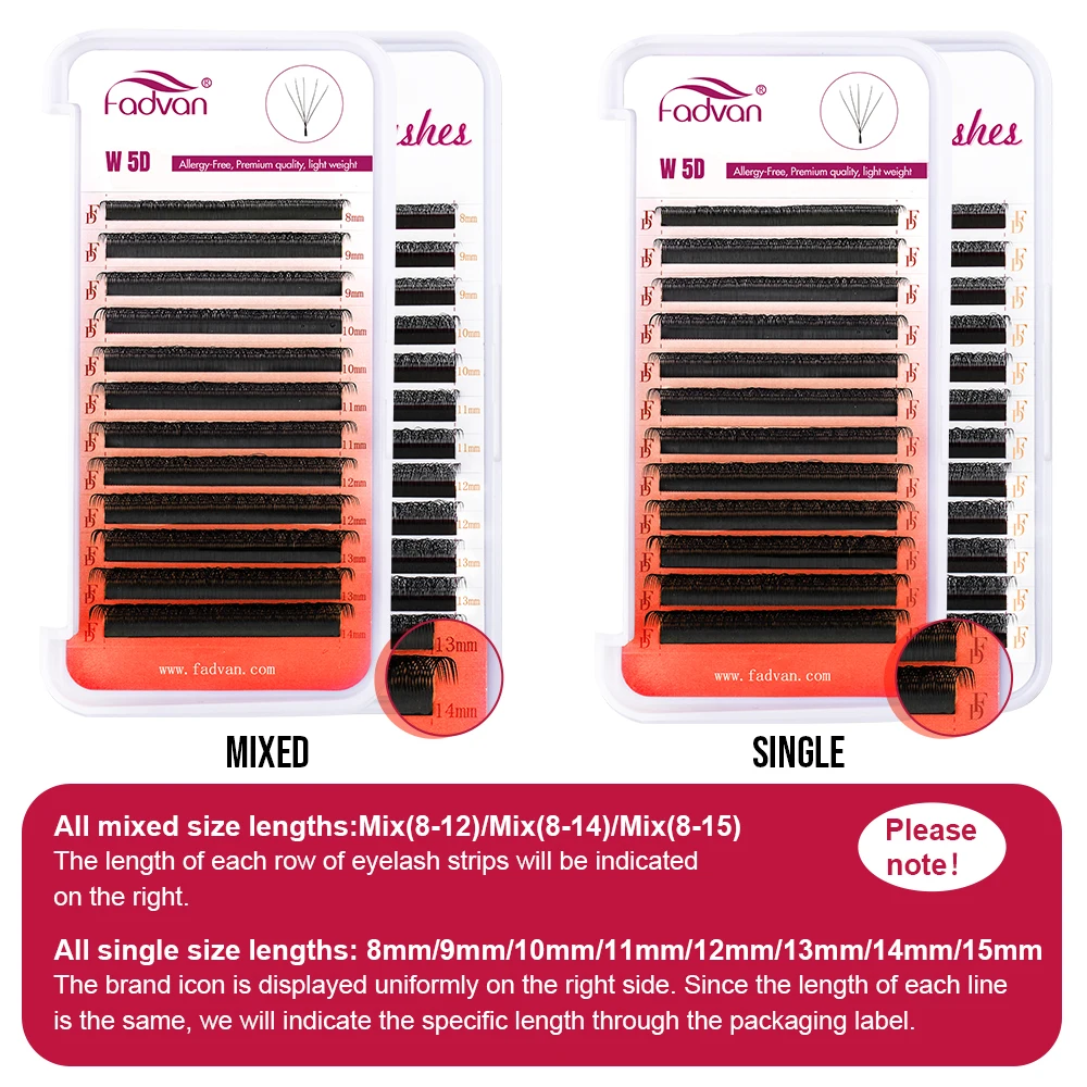 FADVAN M/L/L +/C/D حليقة ثلاثية الأبعاد/4D/5D W شكل رمش ملحقات مقاوم للماء الشباك رموش تكثيف طبيعية لينة سوداء الرموش الصناعية