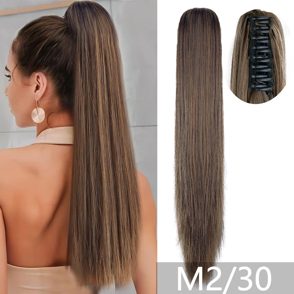 24Inch Synthetic Long Wavy Claw Clip On Ponytail Hair Extension Heat Resistant Blonde Pony Tail Hairpiece For Women Daily Party