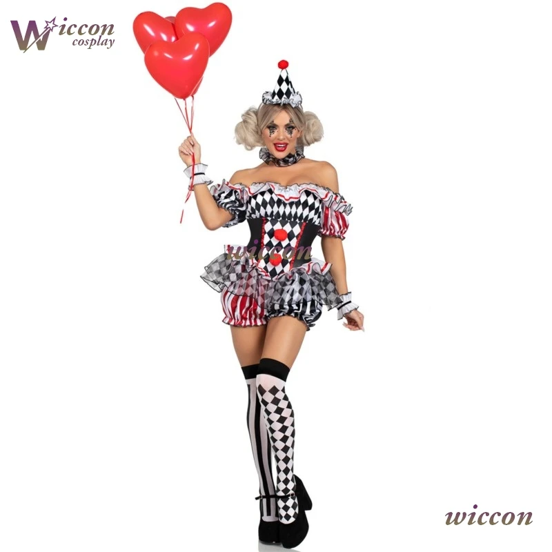 Women Clown Cosplay Costume Circus Performance Outfit RolePlay Uniform Halloween Party Carnival Jester Dress Theater Stage Suit‌ view 3