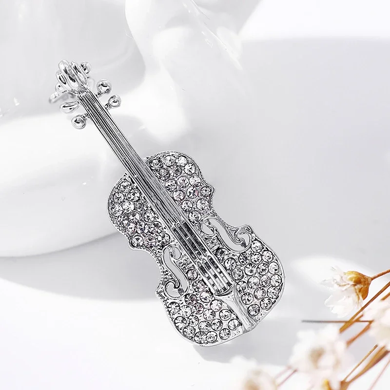 Exquisite Rhinestone Violin Cello Brooches Crystal Musical Instruments Brooch Pins For Women Unisex Clothing Backpack Jewelry