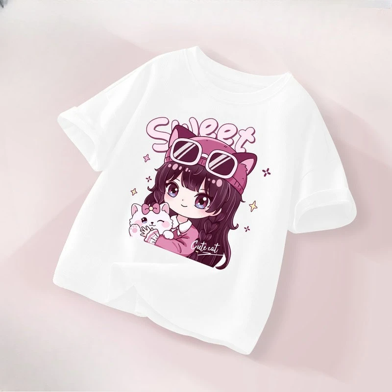 

New Cartoon Pattern Printed Children's Round-neck Half-sleeve Thin Girls' Casual T-shirt Top Kids Clothes