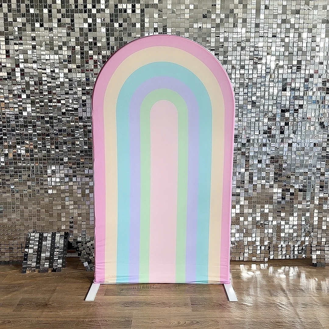 

Rainbow Arched Fabric Backdrop Covers for Groovy Party Boho Pastel Rainbows Arch Stand Covers Birthday Baby Shower Decor GX-806