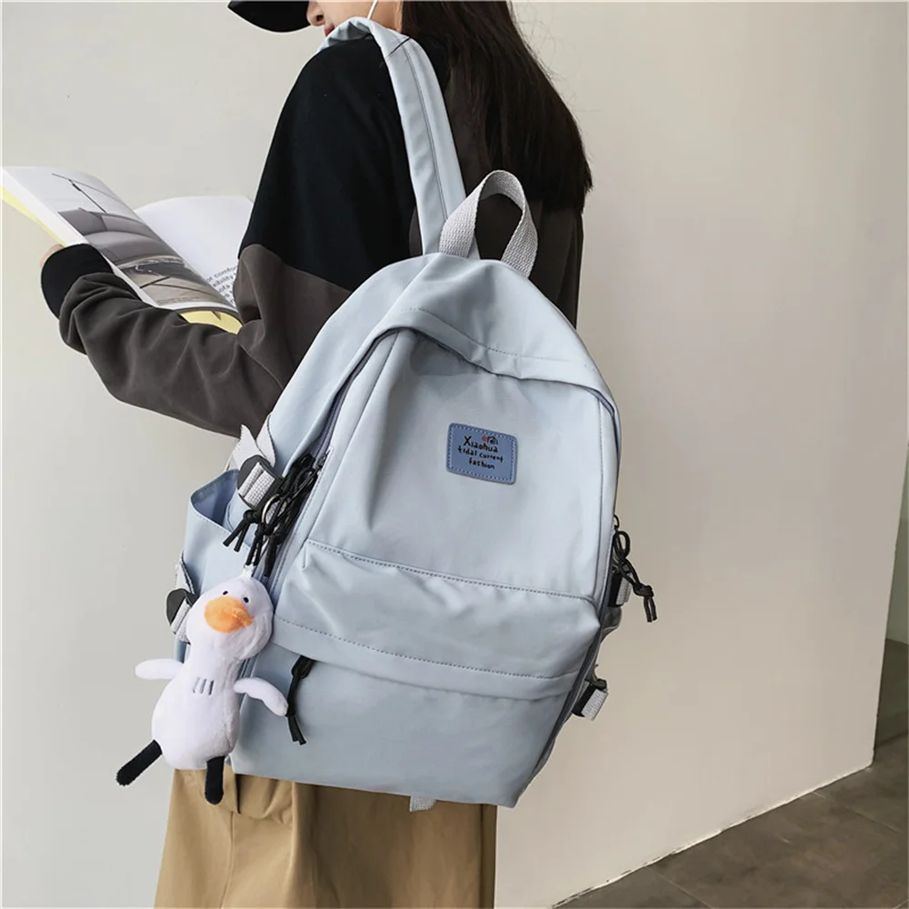 Unisex Grande Capacidade Casual Nylon Schoolbag, cor sólida coreana, mochila de estudante impermeável Harajuku Ulzzang High School