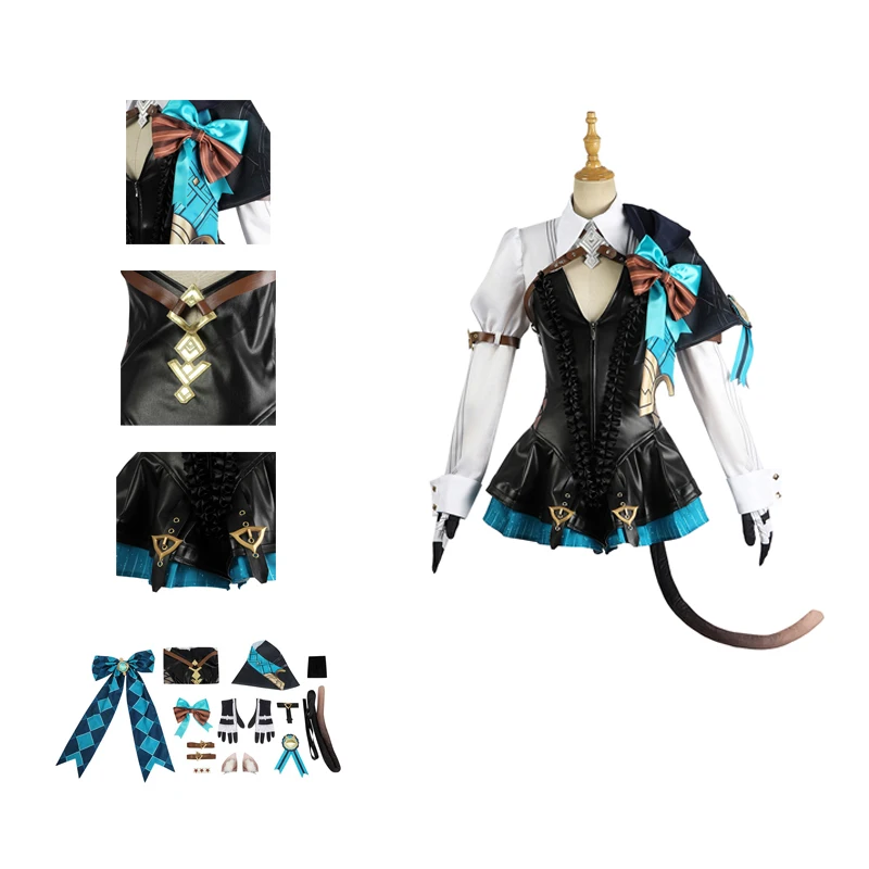 

Girls Lolita Dress Genshin Impact Lynette Cosplay Costume Women Game Fancy Jumpsuit Gloves Belt Full Set Outfits Halloween Suit