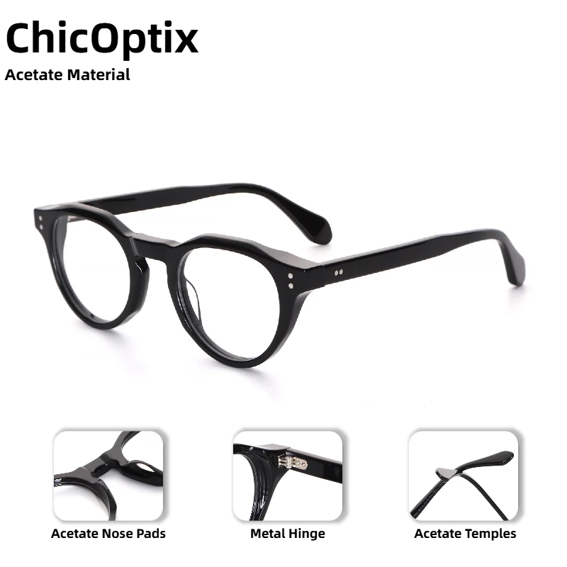 Retro Fashion Women's Optical Glasses Acetate Round Frame Men's Trendy Decorative Glasses Clear Lenses Metal Hinges