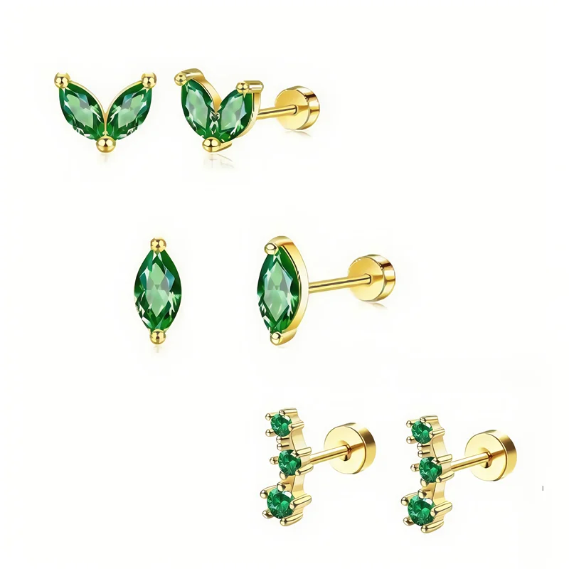 

2pcs Hypoallergenic 20G Stainless Steel Stud Earrings for Women Golded Plated Green Zirconia Perfect for Spring & Summer