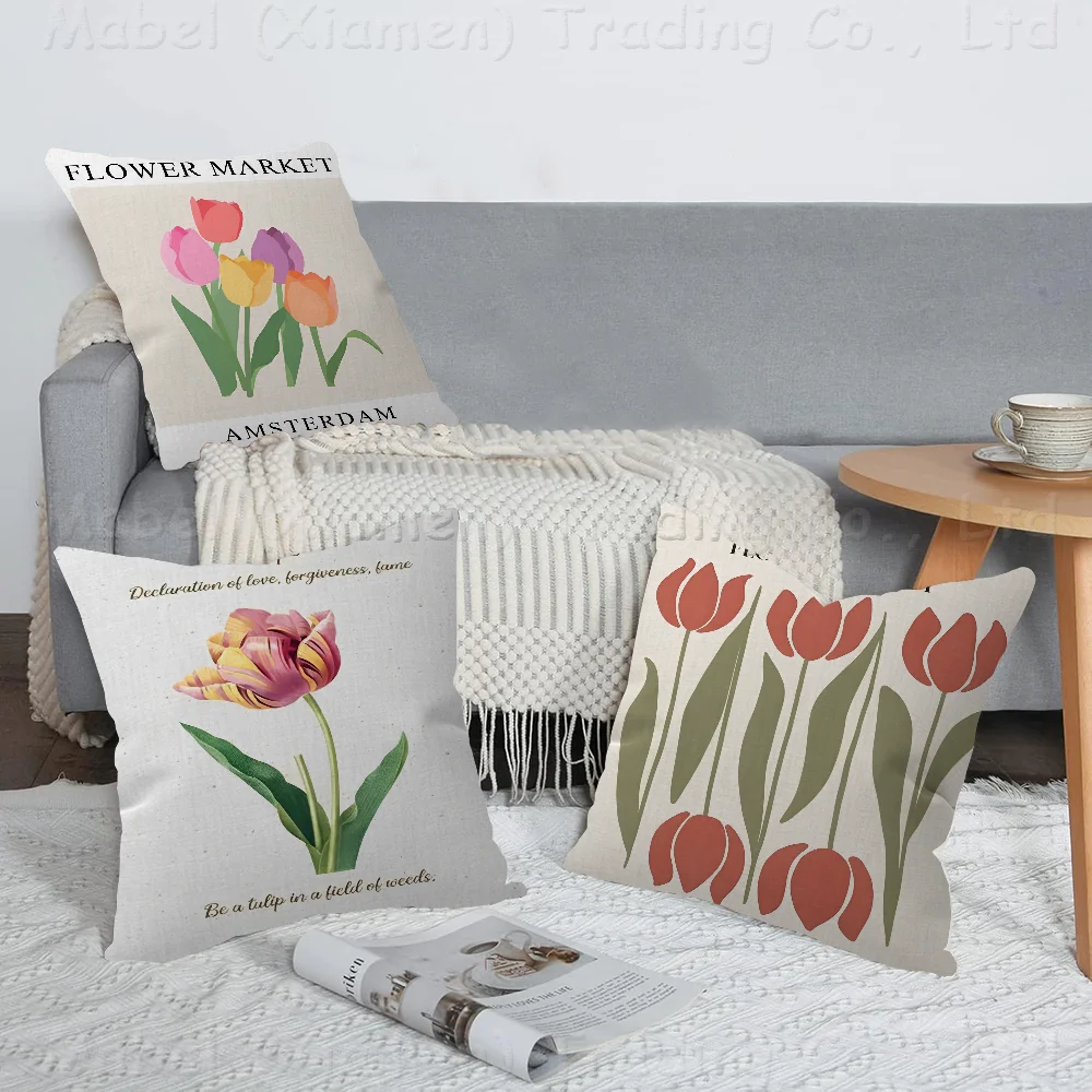 

Tulip Morning Flower Pillow Gift Home Office Decoration Bedroom Sofa Car Cushion Cover Case 45x45