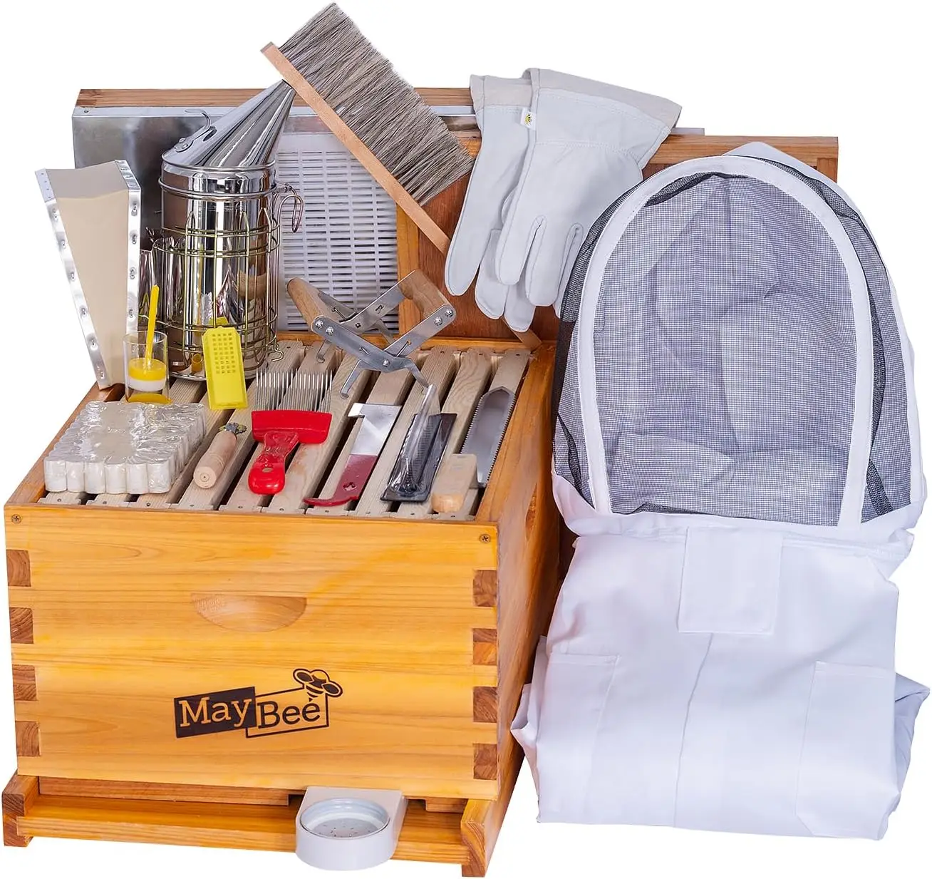 8 Frame Beehive Starter Kit Wax Dipped Beekeeping Supplies Tool Kit Bee Suit Bee Hives Boxes