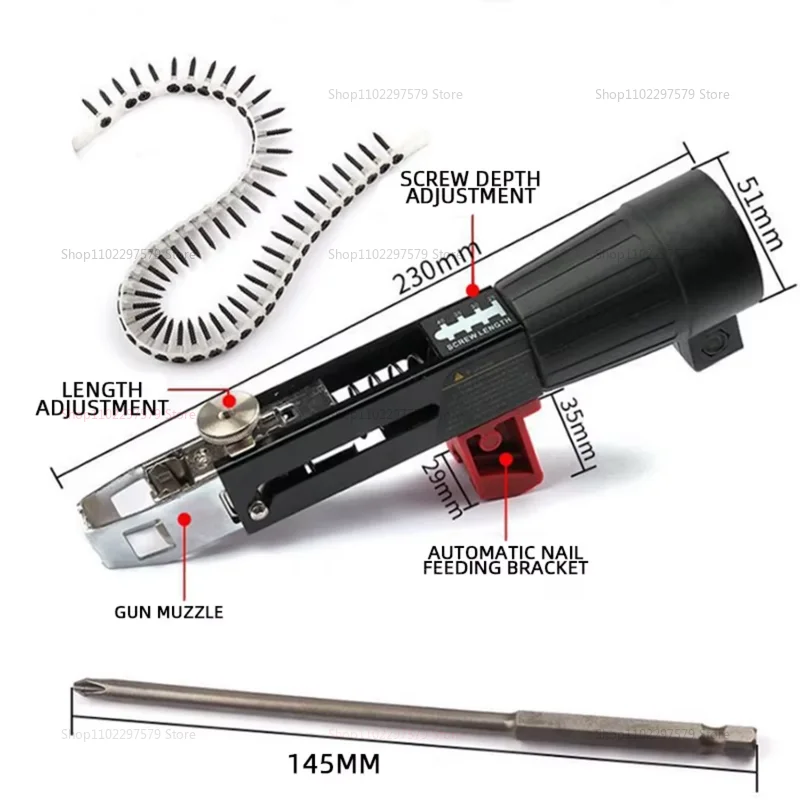Automatic Screwdriver Chain Nail Gun Adapter for Electric Drill Woodworking Screwdriver Nozzle Power Tool Attachments Compatible