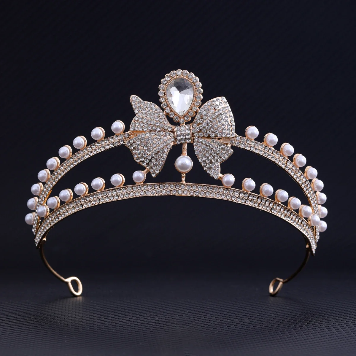 

Gold Silver Color Pearl Bow Rhinestone Tiara Fashion Hairband Wedding Party Hair Accessories Headwear Bridal Crystal Crown