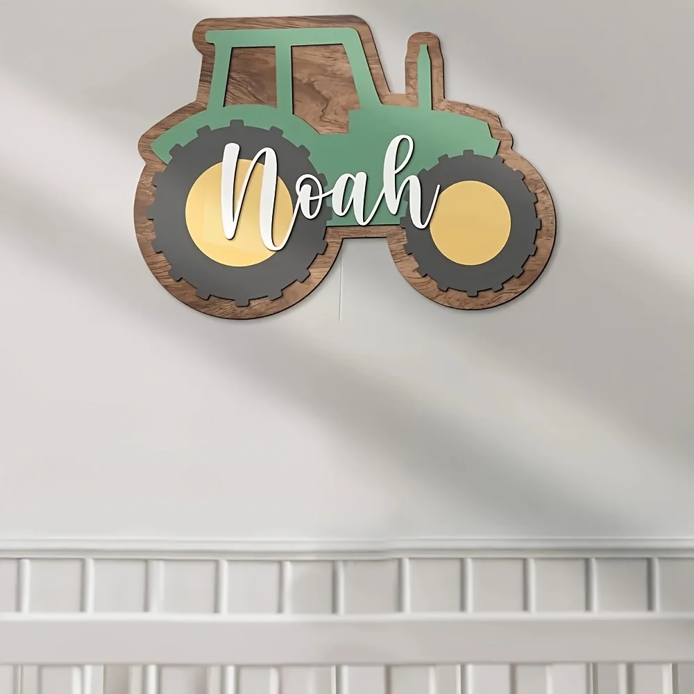 Customized wooden tractor logo, personalized name "Noah" - green and brown farm decoration, suitable for children's rooms or pla image 6