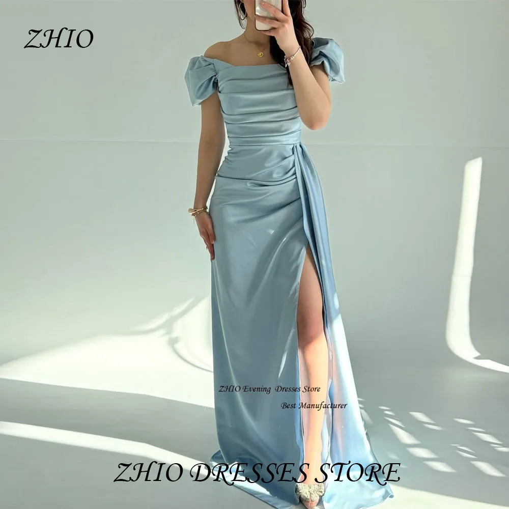 

ZHIO Classic Satin A Line High-Slit Strapless Evening Gown Dress Off-Shoulder Sleeveless Sweep Train Prom Gowns Customized