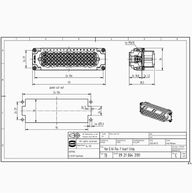 1pcs 09210643101 HARTING 64-pin female heavy-duty connector HAN 64D-F original genuine