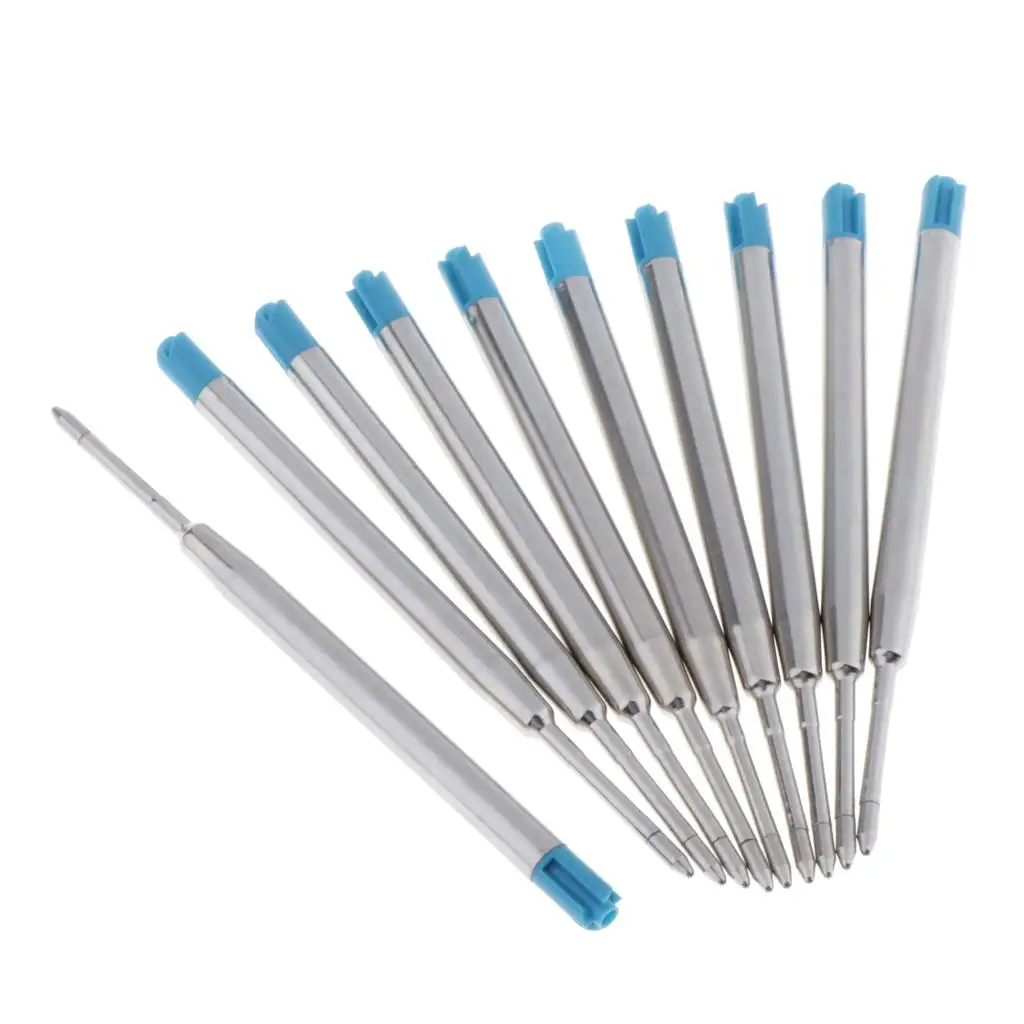 3-6pack 10pcs Metal Ballpoint Pen Refills Ink Ball Point Pen Replacement Blue