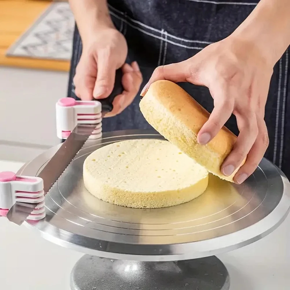 Cake Leveler Slicer with Non-Slip Base and Adjustable Wire Guides for Secure Handling While Slicing Delicate or Dense Cakes