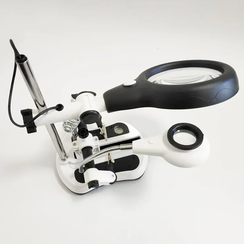 2.5x-10x Plug-in Multi-Lens Magnifier Magnifying Glass with Light LED Attachment for Repair Work High-Definition Desktop Loupe