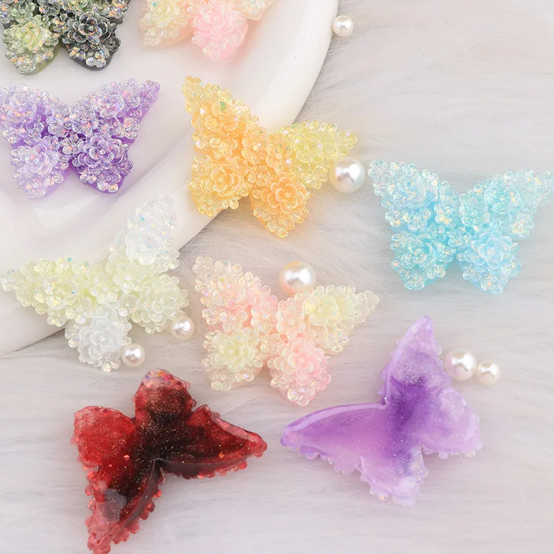 50PCS Sparkling Glitter Butterfly 32MMX46MM Resin DIY Making Phone Cases Hairpins Decorations Crafts Materials Accessories