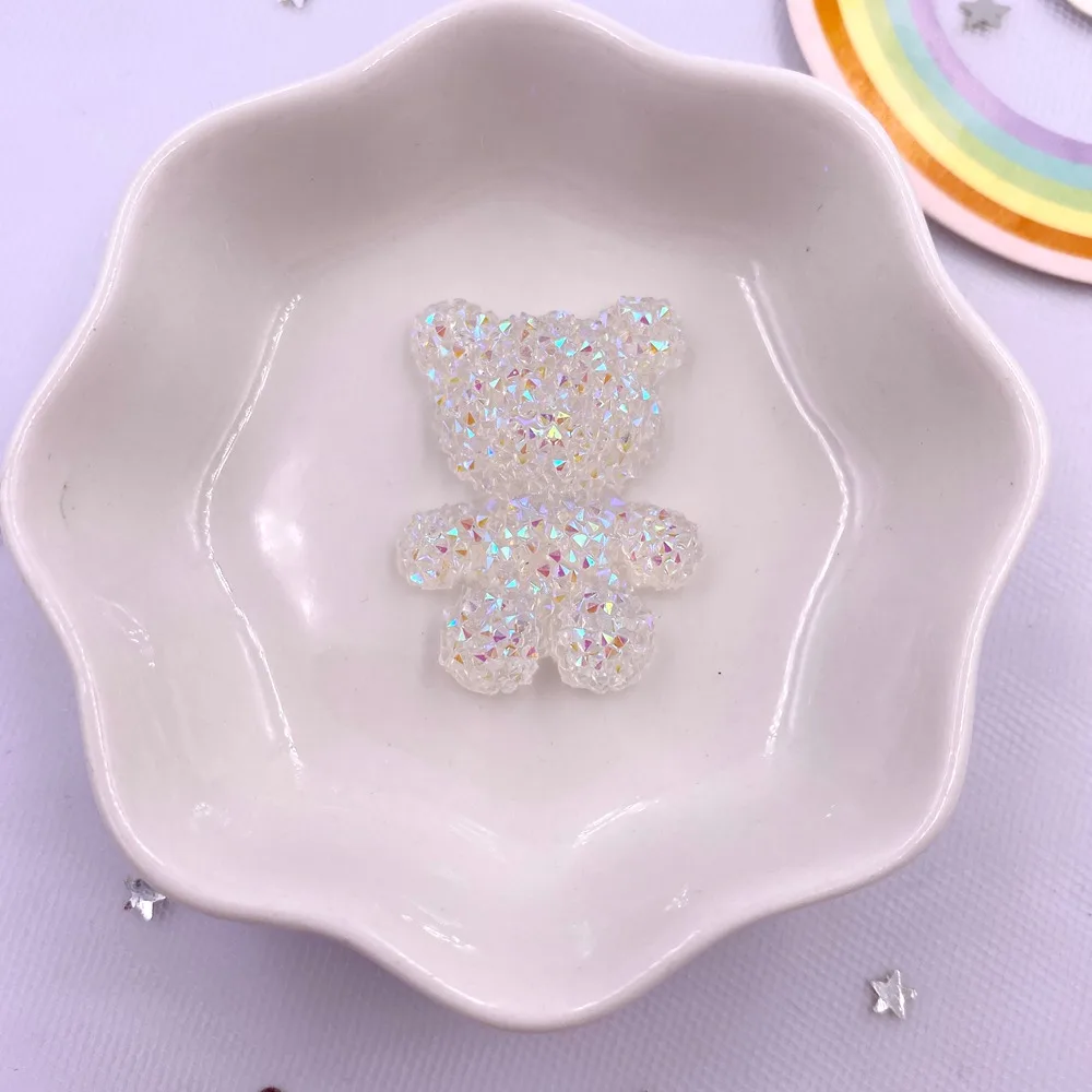 Glitter AB Resin Big Crystal Bear Flatback Rhinestone Figurines 4PCS Scrapbook Ornament Applique Crafts DIY Bow Accessories OC00