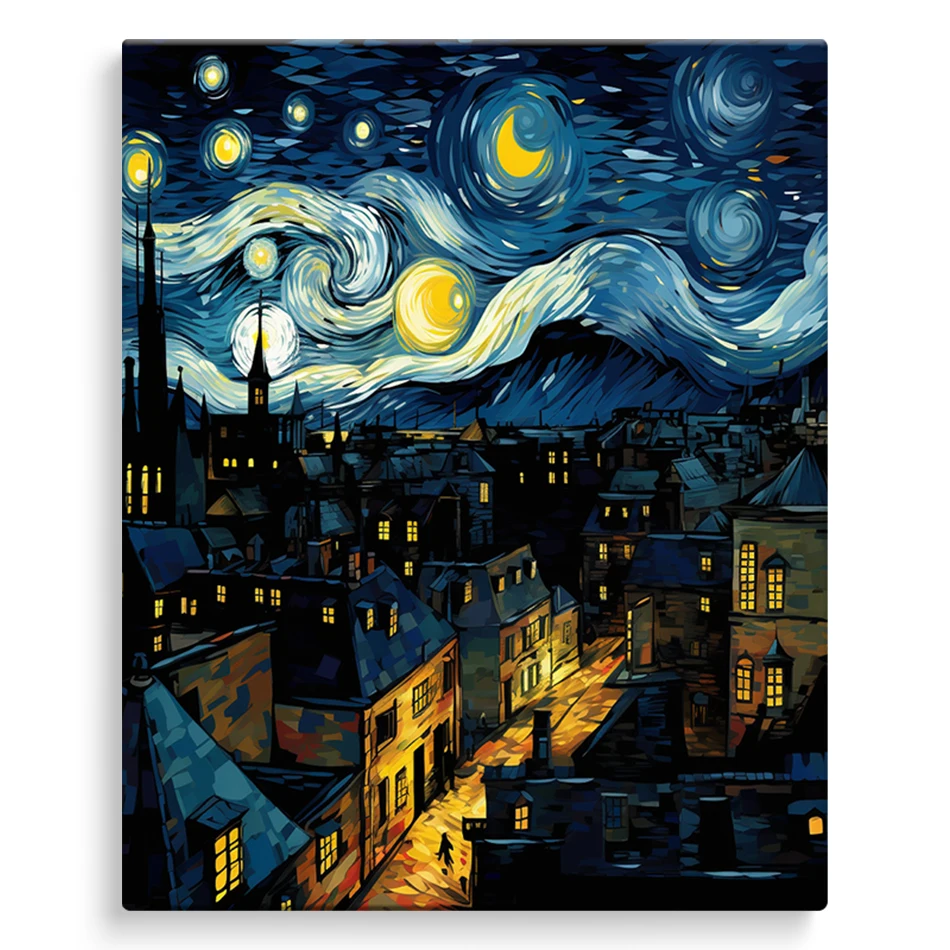 

SDOYUNO-Painting By Numbers With Frame Starry Sky City Classic Abstract Acrylic Handmade Digital Picture Drawing Home Decoration