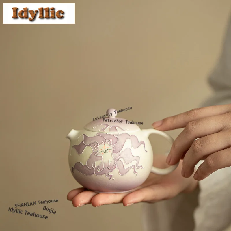 

190 мл массированная глазурь, ручная роспись, чайник с лисой, винтажный чайник для заварки чая, чайник с шариковым отверстием, китайский чайный сервиз, украшения