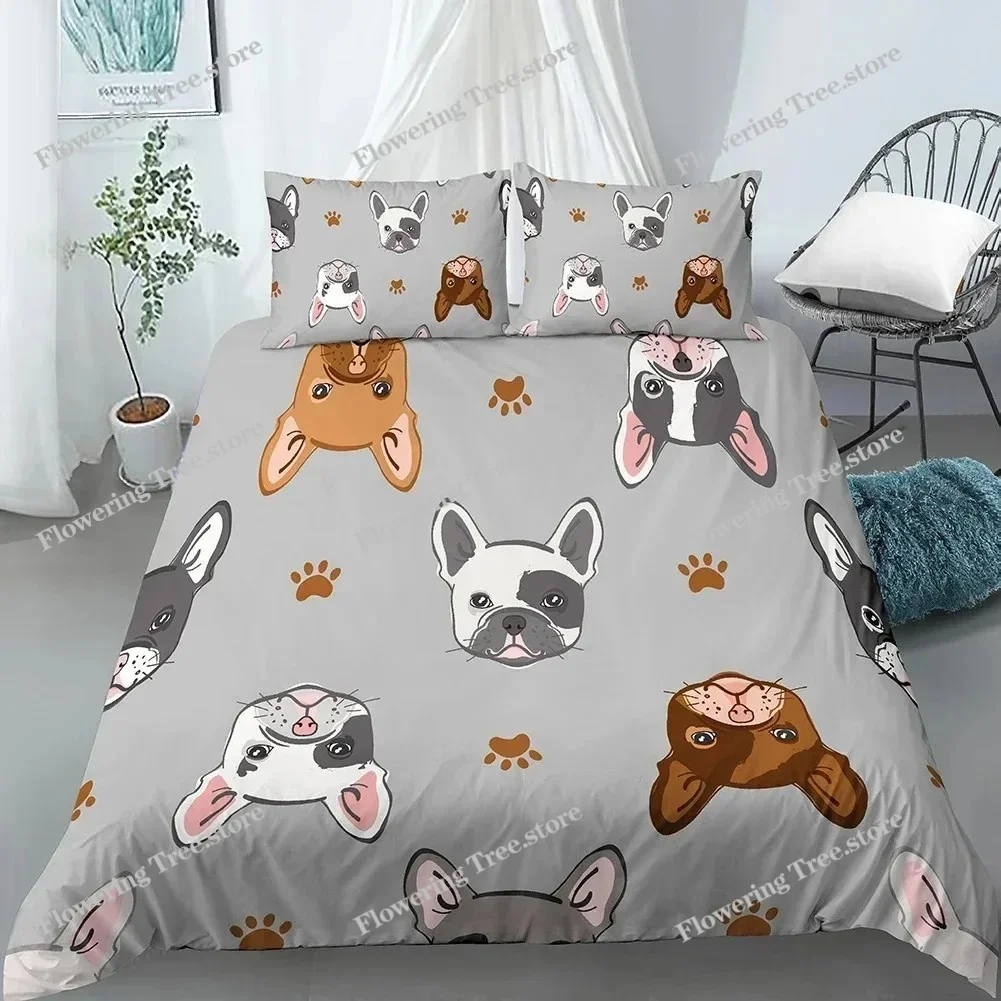 Cartoon Dog Duvet Cover Set Funny Pug Print King Size Bedding Set for Kids Boys Girls Animal Theme pcs Twin Comforter Cover