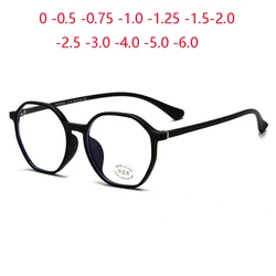 TR90 Polygon Anti-blue Light Computer Glasses Frame Women Men Minus Lens Prescription Spectacle Diopter 0 -0.5 -0.75 -1.0 To -6