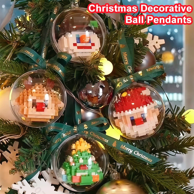 

Рождественские декоративные шариковые подвески, строительные блоки для детей, подарок, 3D конструктор, микрокирпичи, елочные украшения, конструкция