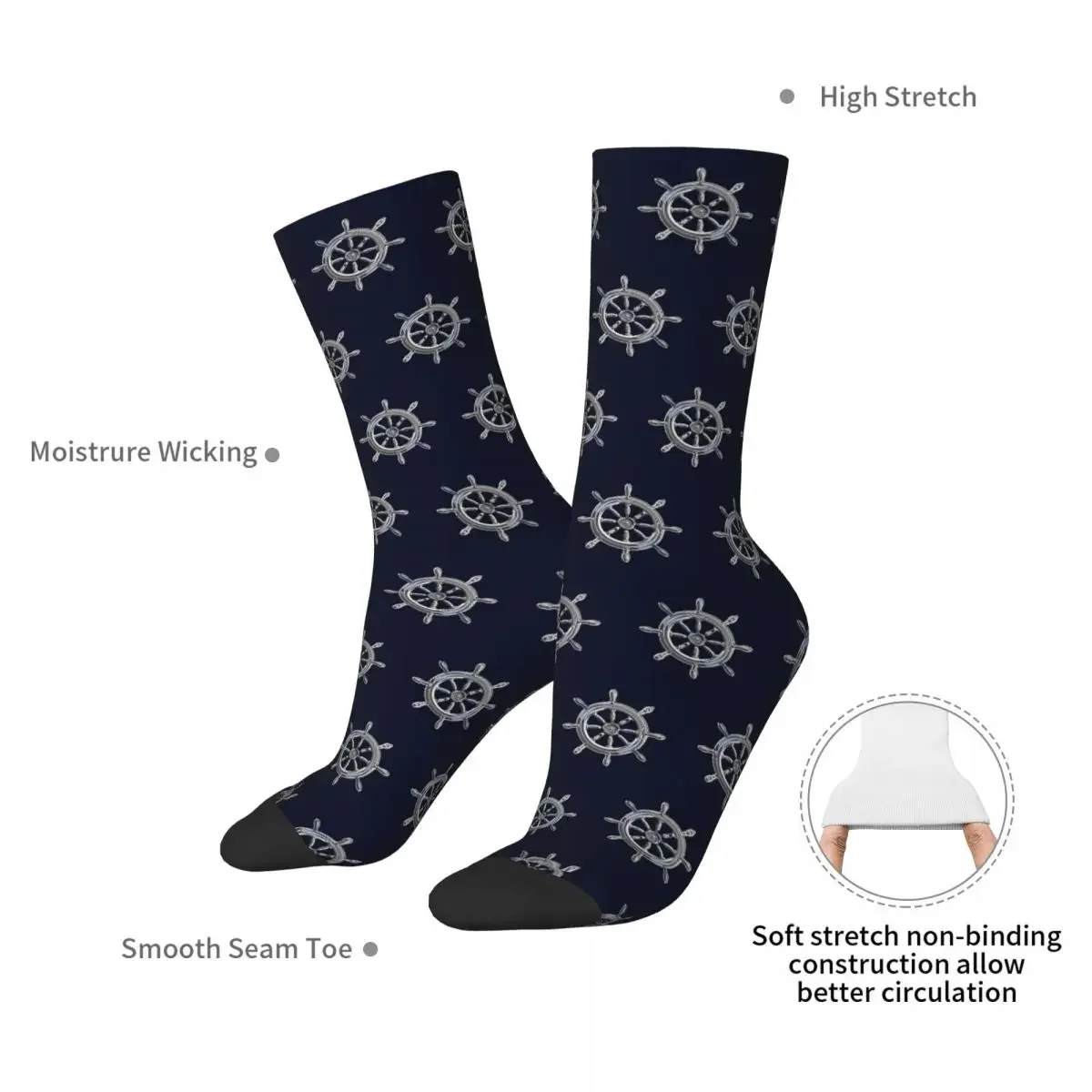 Chrome Style Nautical Wheel Applique Socks Harajuku Super Soft Stockings All Season Long Socks Accessories for Unisex Gifts