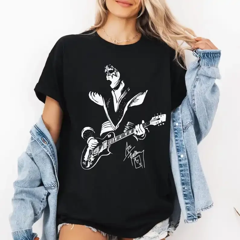 

Ace Frehley Guitar Line Art Shirt Spaceman Sketch Signature Tee Iconic Rock Legend Musician Gift Vintage KISS Fan