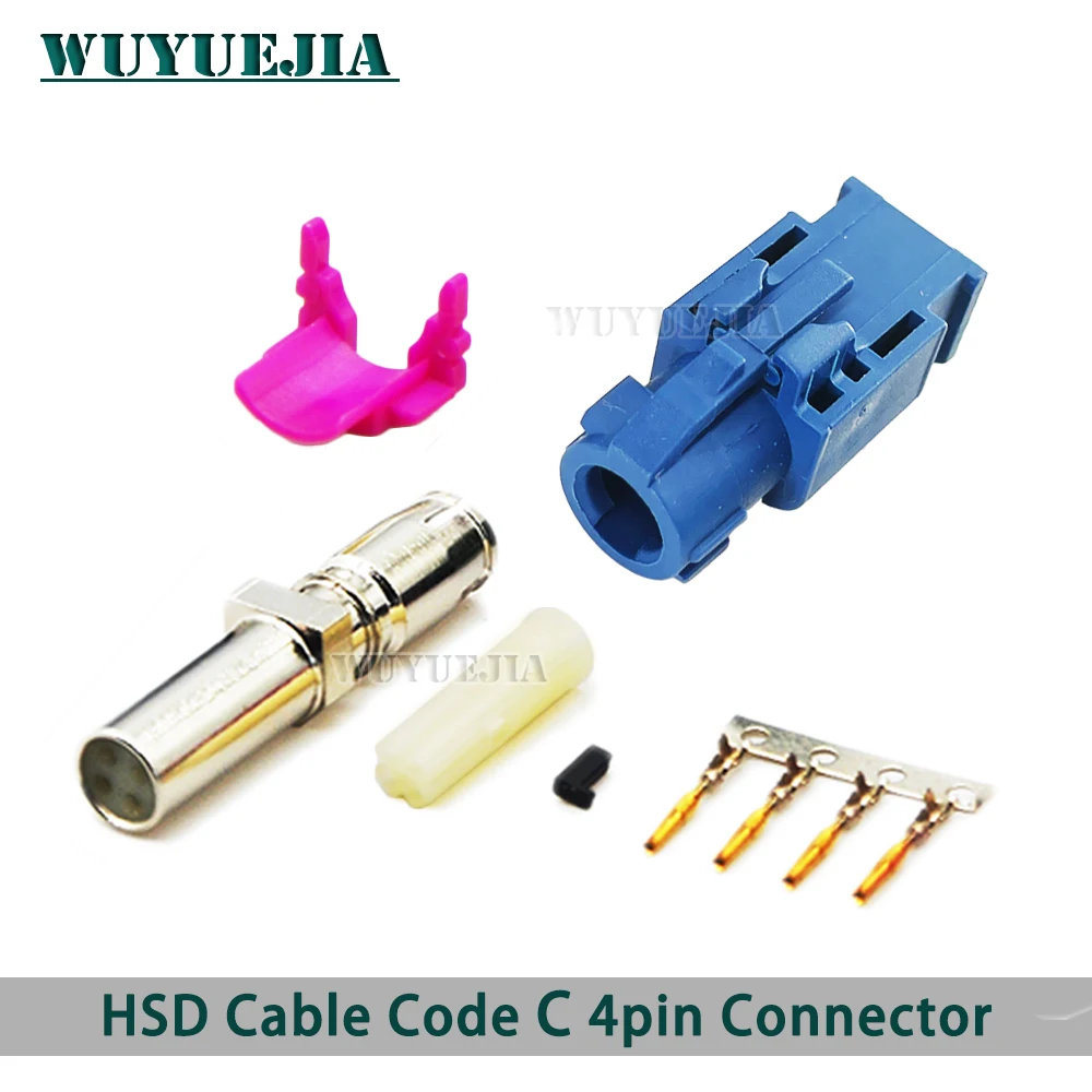 1Pcs HSD LVDS Cable Blue 4 Pin Core C Female Jack Straight Connector Car Reversing Video Wiring Harness For BMW Benz Audi
