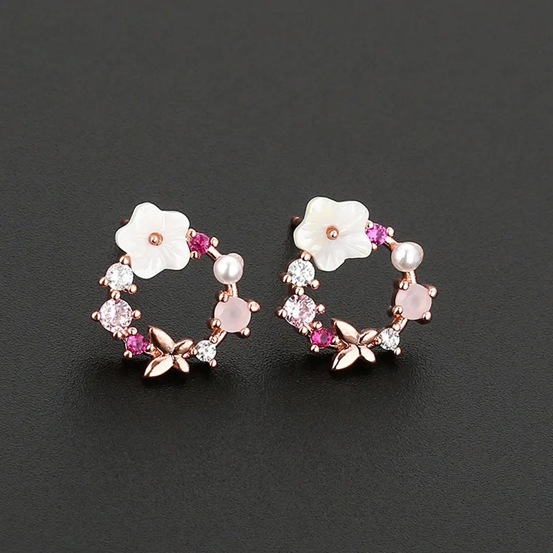 Cute Korean Personality Small Flower Stud Earrings For Women Temperament Simple Fashion Metal Female Stud Earrings