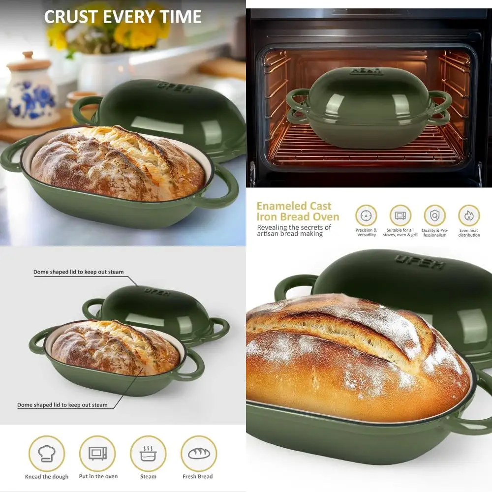 

Enameled Cast Iron Dutch Oven, 2 QT, Ideal for Sourdough and Artisan Breads, Oven & Stovetop Safe, Green