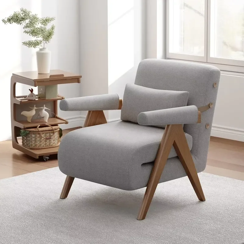 Grey Convertible Sofa Bed Chair Midcentury Modern Eco Friendly Wood Frame Chair Bed for Adults Living Room Bedroom SF023